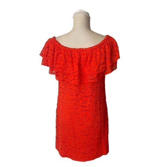 Trina Turk Off the Shoulder Lace Mini Dress in Tangerine - Picture 5 of 16